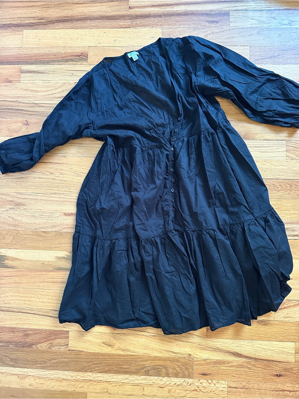 J. Crew Black Button-Front Tiered Swim Coverup